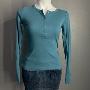SO Teal Long Sleeve Buttoned Top